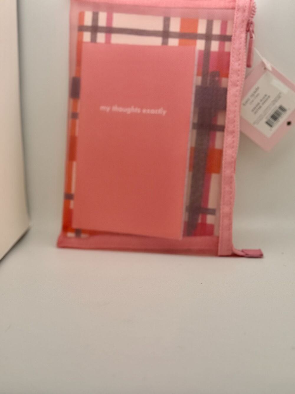 Kate Spade New York Pink Plaid Zip Pouch Set With Notebook & Pen